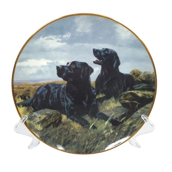 Royal Doulton Black Labrador Collector Plates Set of 4 Franklin Mint Puppies 8" - Picture 3 of 11